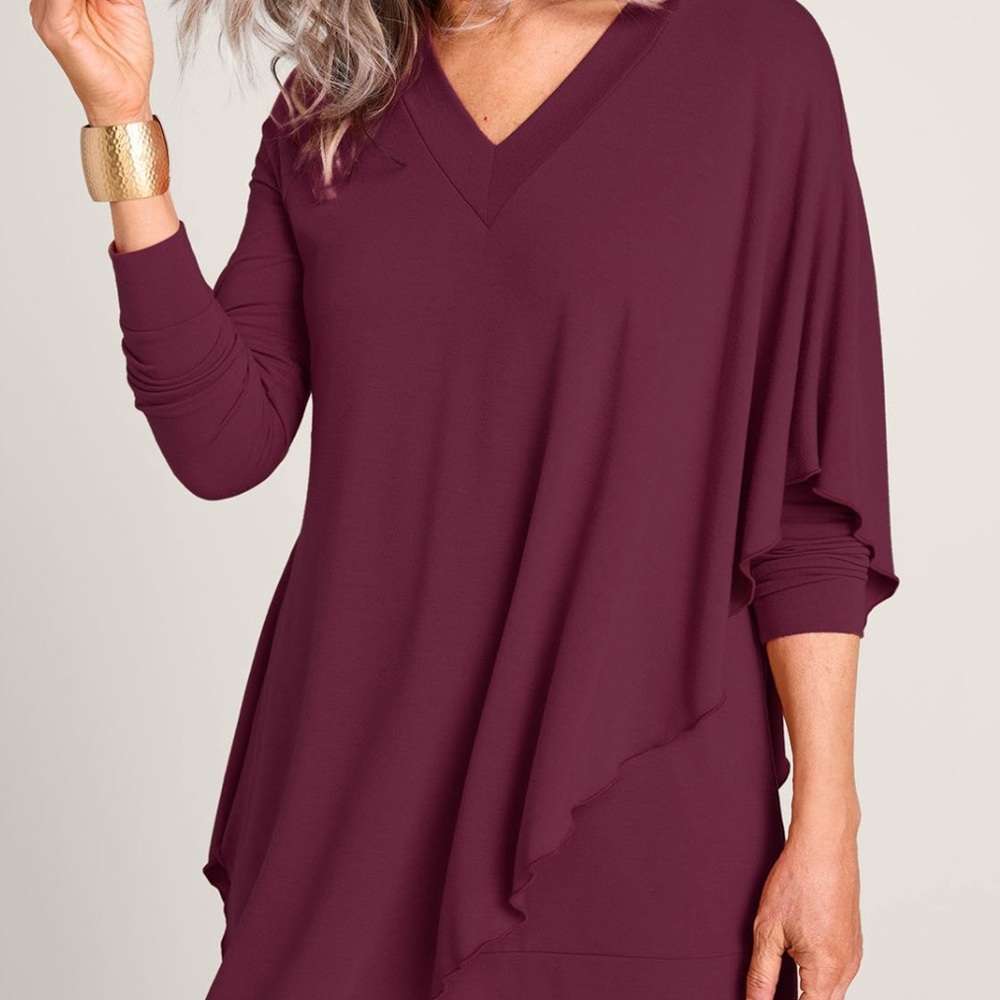 Soft Surroundings Madeleine Burgundy V-Neck Tunic